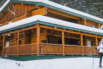 Snowshoers at Sundance Lodge in Banff, Canadian Rockies