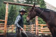 Taking care of the horses at the Halfway Lodge backcountry corral